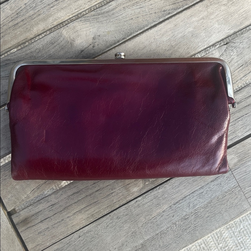 EUC HOBO INTERNATIONAL LAUREN Leather Clutch Double Frame Wallet in Merlot